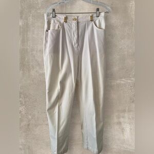 St John Sport White Pants Gold Hardware High Rise Straight Leg Size 8